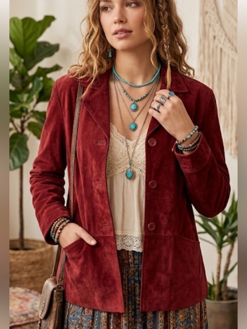 Vintage Red Leather Suede jacket festival Jacket Medium Statement Piece